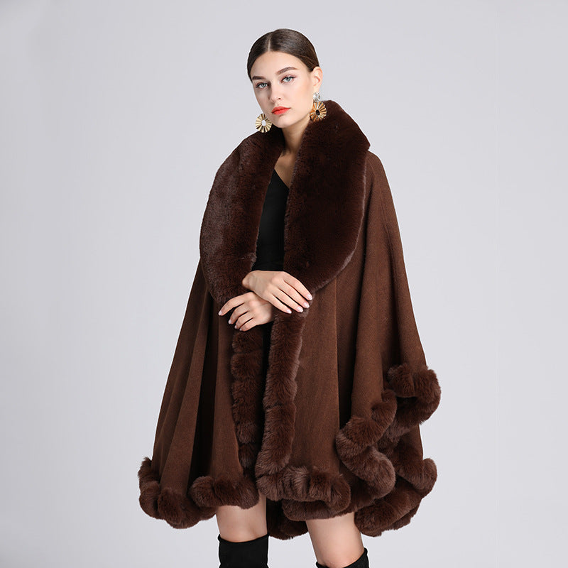 Fur Collar Shawl Cape Knitted Cardigan Baggy Coat