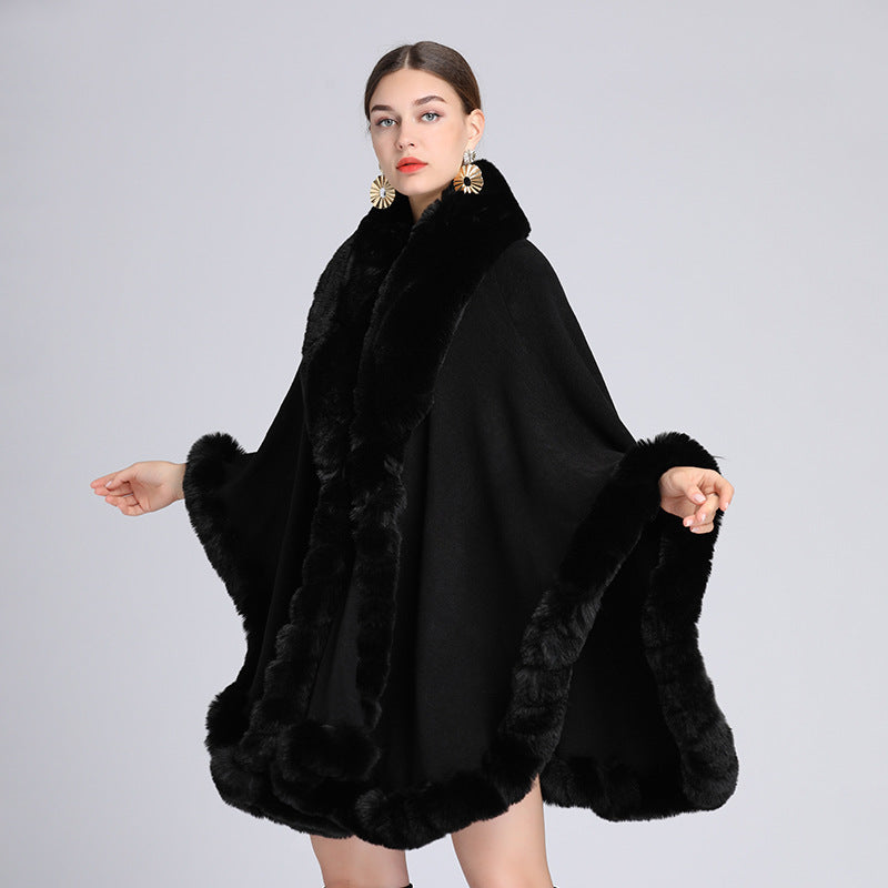 Fur Collar Shawl Cape Knitted Cardigan Baggy Coat