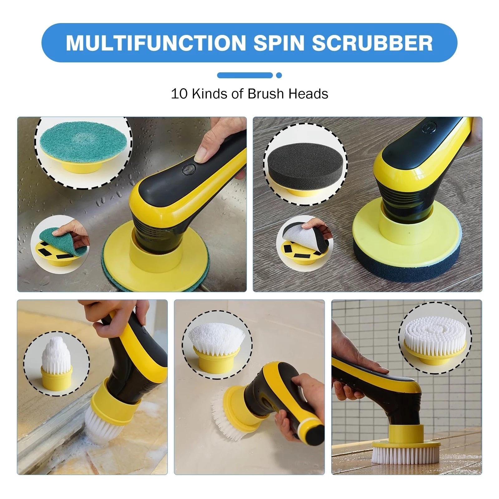 10 in 1 Electric Cleaning Brush USB Electric Spin Cleaning Scrubber Electric Cleaning Tools Kitchen Bathroom Cleaning Gadgets
