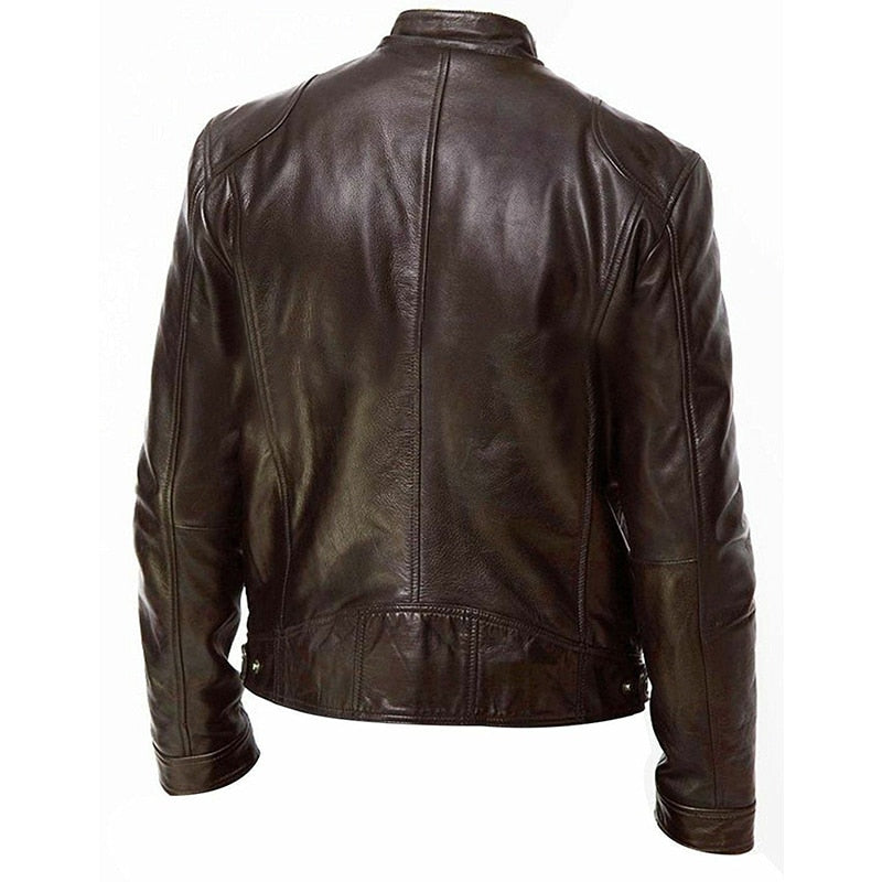 Men Slim PU Leather Oblique Zipper Motorcycle Jackets