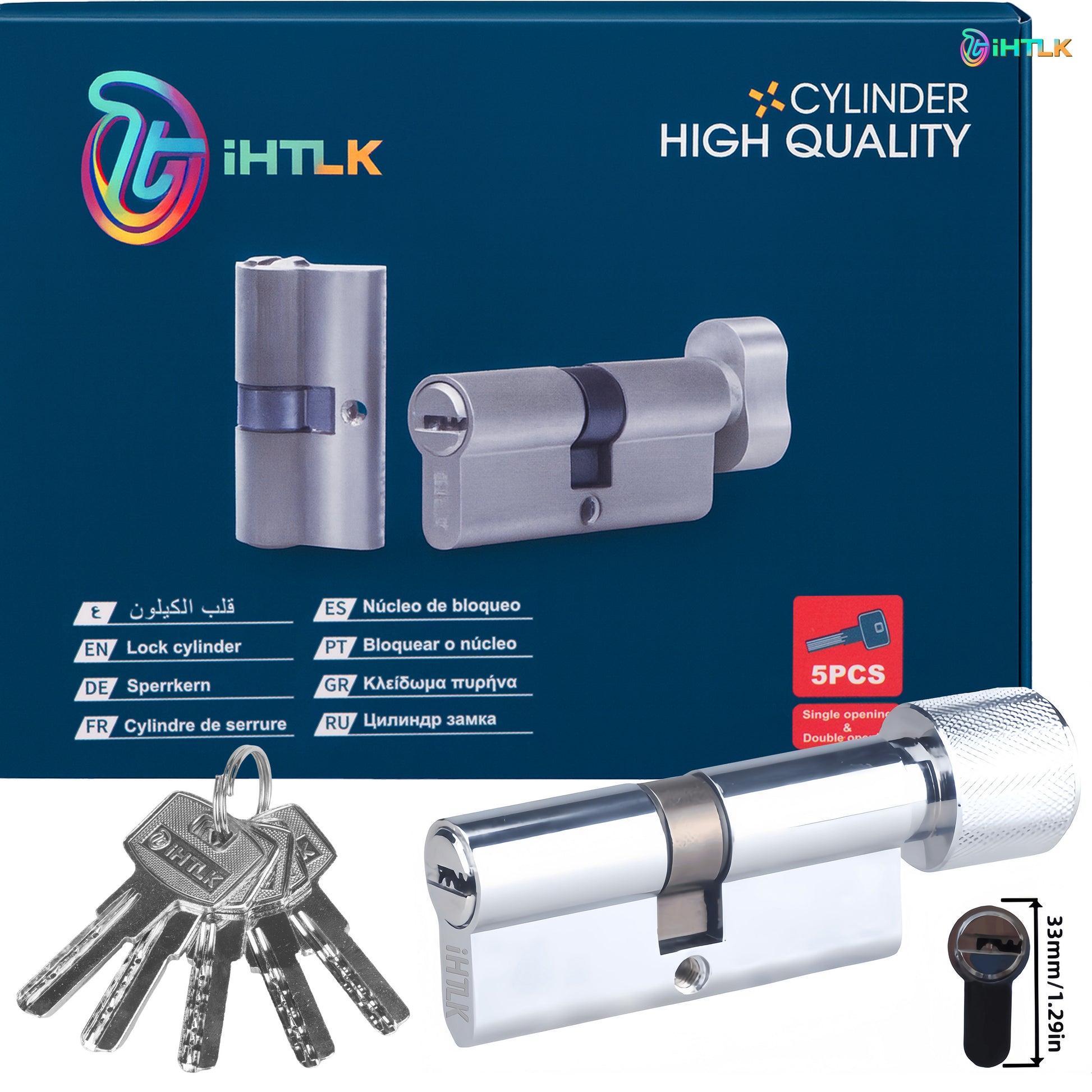 1 Piece Of European Standard Size, 70mm Length Knob Lock Cylinder, Lock Cylinder With 5 Keys, Suitable For Anti-Theft Doors, Office Doors, Stainless Steel Doors, Indoor Doors - Chilazexpress Ltd
