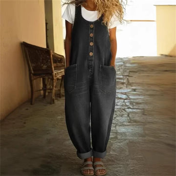 Sleeveless Pocket Denim Jumpsuit