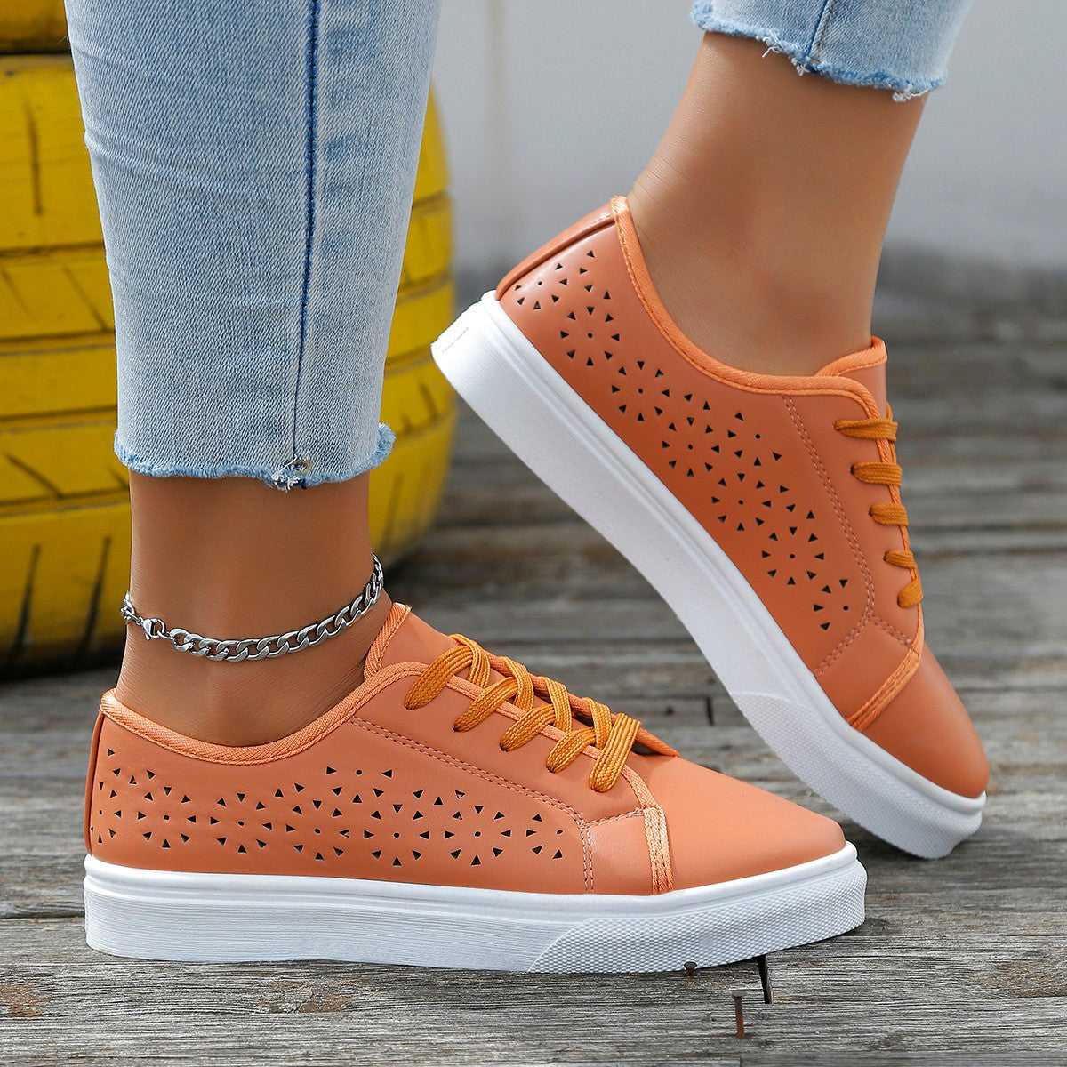 Cutout Flat Shoes Lace-up Hollow Out Walking Shoes For Women Loafers - Chilazexpress Ltd