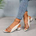 Ins Plaid Stone Pattern Sandals Summer Peep Toe Block Heels Ankle-strap Office Shoes For Women - Chilazexpress Ltd