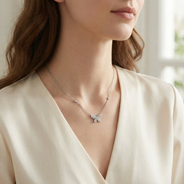 925 Sterling Silver Elegant Marquise CZ Butterfly Necklace with Bezel-Set Station Accents