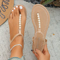 Pearl Thong Sandals Summer Fashion T-Strap Flat Sandals With Elastic Band Beach Shoes For Women - Chilazexpress Ltd