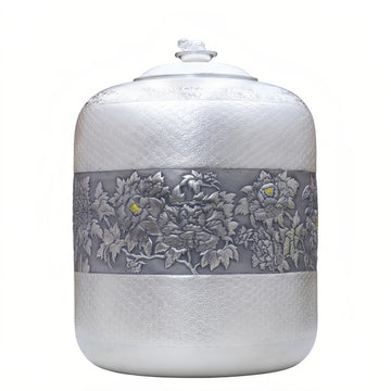 925 Sterling Silver Elegant Silver Floral Relief Decorative Jar with Honeycomb Texture and Artisan Lid Detail - Handicraft