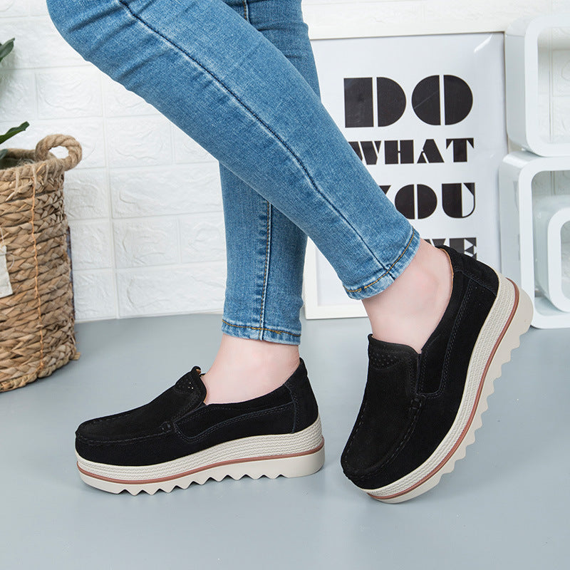 Thick-soled Flat Shoes Anti-slip Suede Height Increasing Shoes For Women - Chilazexpress Ltd