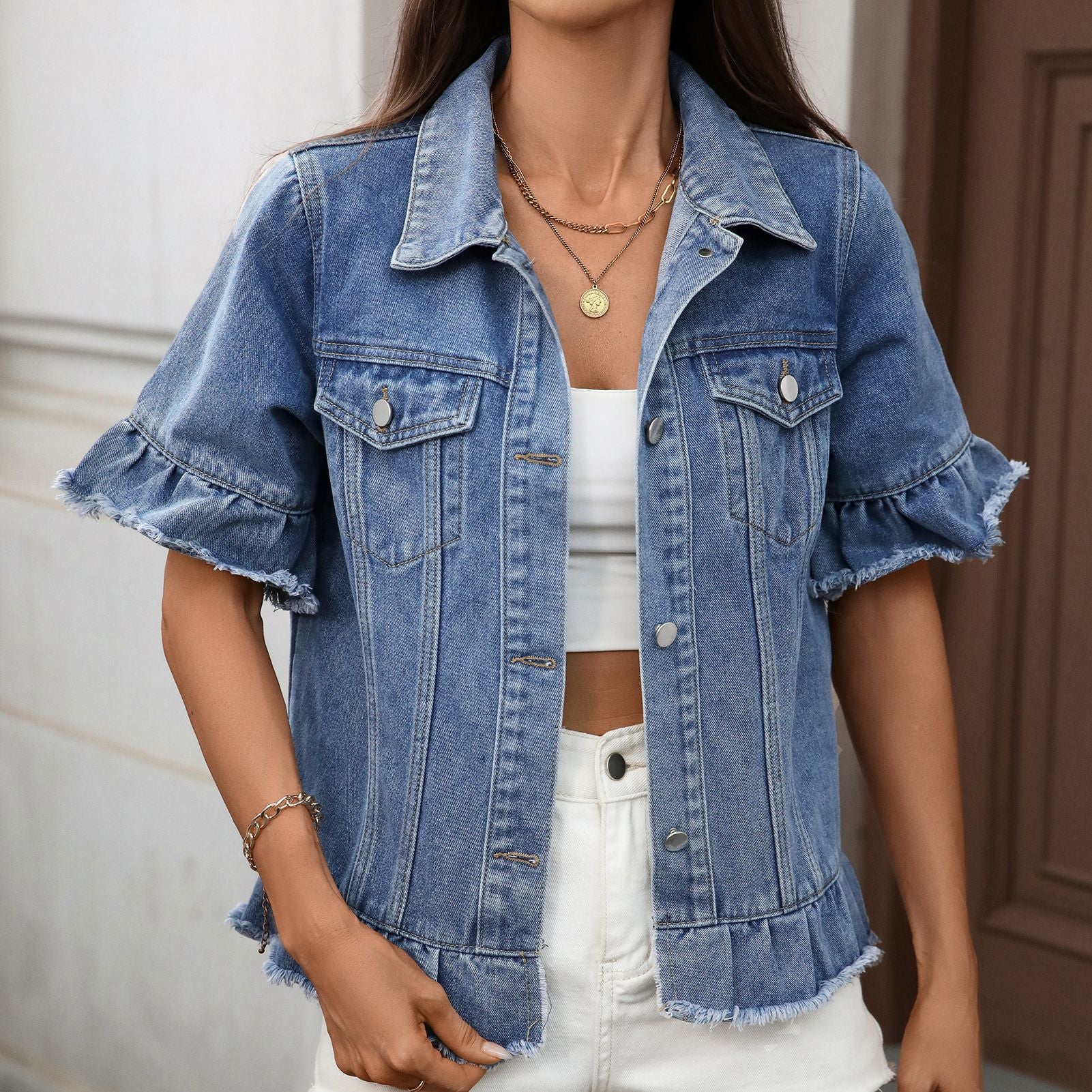 Chic Fringed-hem Denim Jacket