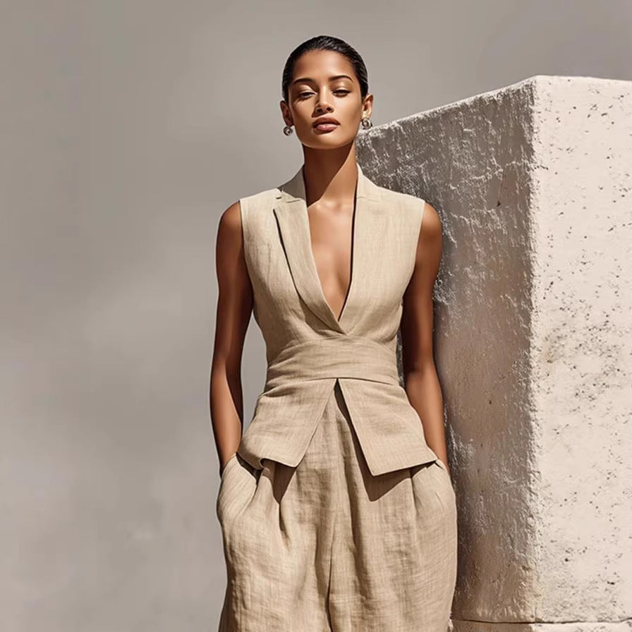 V-neck Sleeveless Tank Top And Casual Long Pants Set For Women - Chilazexpress Ltd
