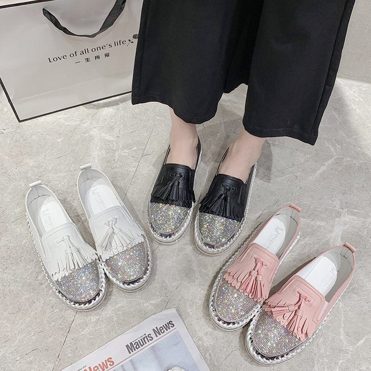 Shallow Leather Rhinestone Platform Shoes For Women - Chilazexpress Ltd