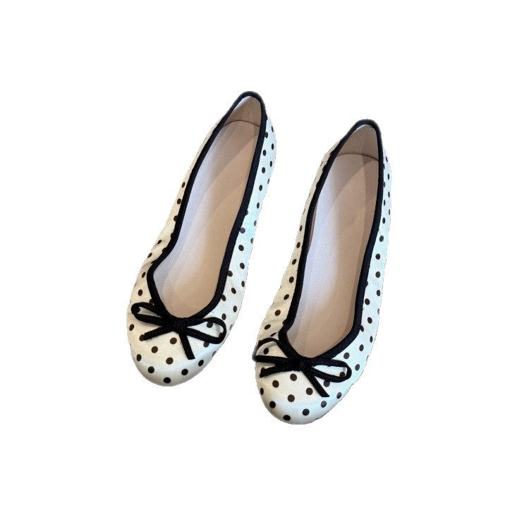 Polka-Dot Bowtie Flat Shoes For Women - Chilazexpress Ltd