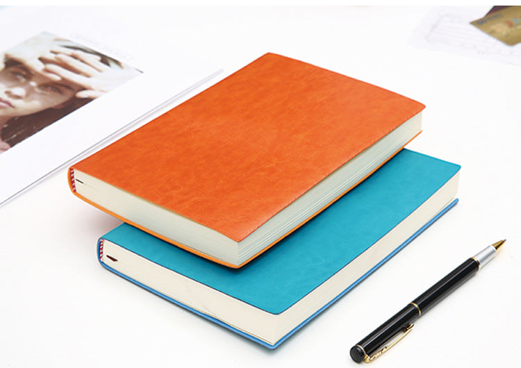 A5 Soft Leather Notebook Simple Thick B5 Large Office Meeting Notepad Creative Custom Pure Color Soft Copy