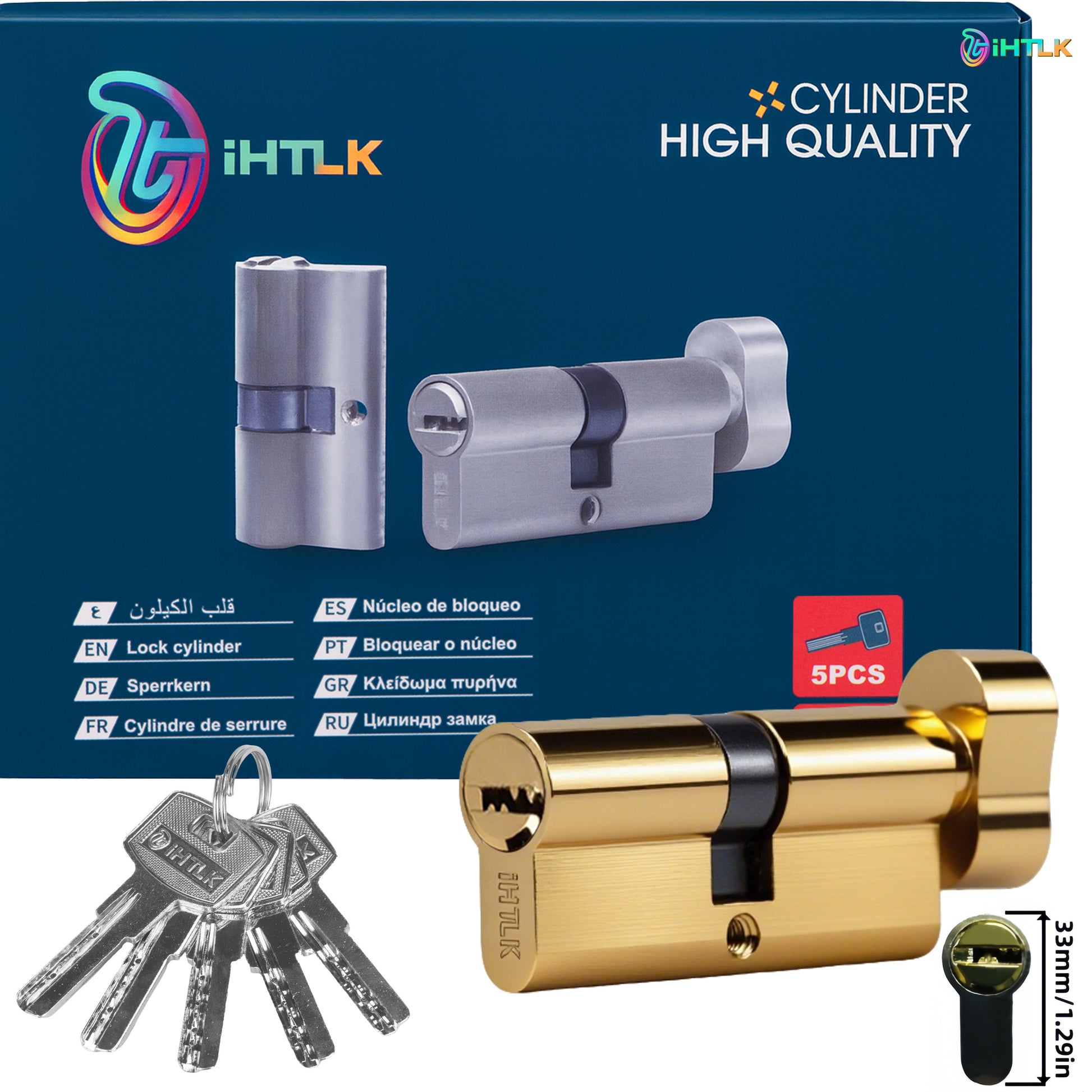 1 Piece Of European Standard Size, 70mm Length Knob Lock Cylinder, Lock Cylinder With 5 Keys, Suitable For Anti-Theft Doors, Office Doors, Stainless Steel Doors, Indoor Doors - Chilazexpress Ltd