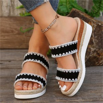 New Hemp Rope Woven Wedge Slippers Summer Ethnic Style Sandals Double Wide Strappy Shoes For Women - Chilazexpress Ltd