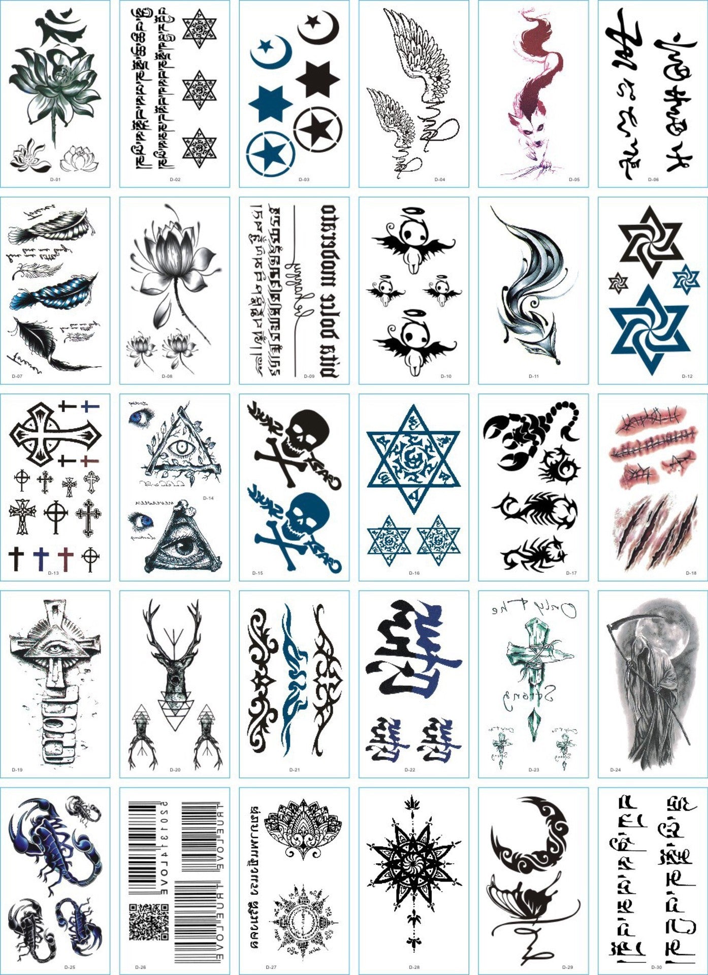 A set of 30 tattoo stickers