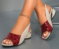 Ins Plaid Stone Pattern Sandals Summer Peep Toe Block Heels Ankle-strap Office Shoes For Women - Chilazexpress Ltd