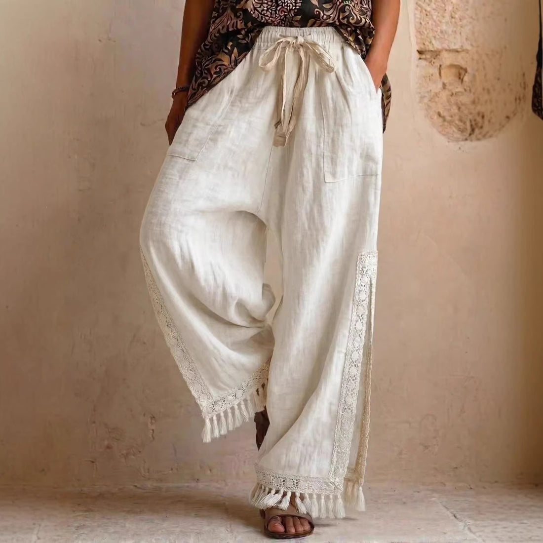 Lace Tassel Bohemian Wide-Leg Pants