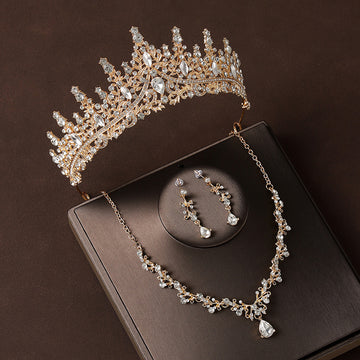 Crown Headdress Necklace Earrings Champagne Gold Vintage