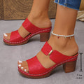 Chunky Heel Sandals Summer Round Toe Plaid Slides Slippers Fashion Outdoor High Heels Shoes For Women - Chilazexpress Ltd