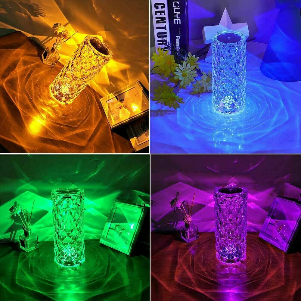LED Crystal Table Lamp Diamond Rose Night Light Touch Atmosphere &Remote Control