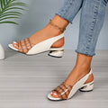 Ins Plaid Stone Pattern Sandals Summer Peep Toe Block Heels Ankle-strap Office Shoes For Women - Chilazexpress Ltd