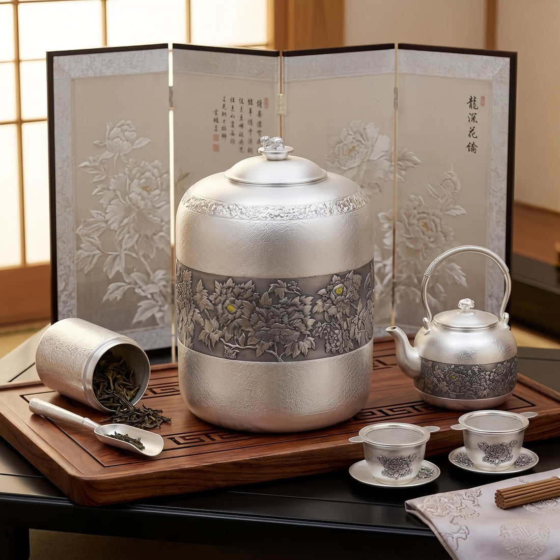 925 Sterling Silver Elegant Silver Floral Relief Decorative Jar with Honeycomb Texture and Artisan Lid Detail - Handicraft
