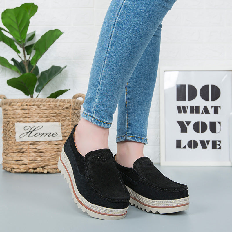 Thick-soled Flat Shoes Anti-slip Suede Height Increasing Shoes For Women - Chilazexpress Ltd