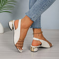 Ins Plaid Stone Pattern Sandals Summer Peep Toe Block Heels Ankle-strap Office Shoes For Women - Chilazexpress Ltd
