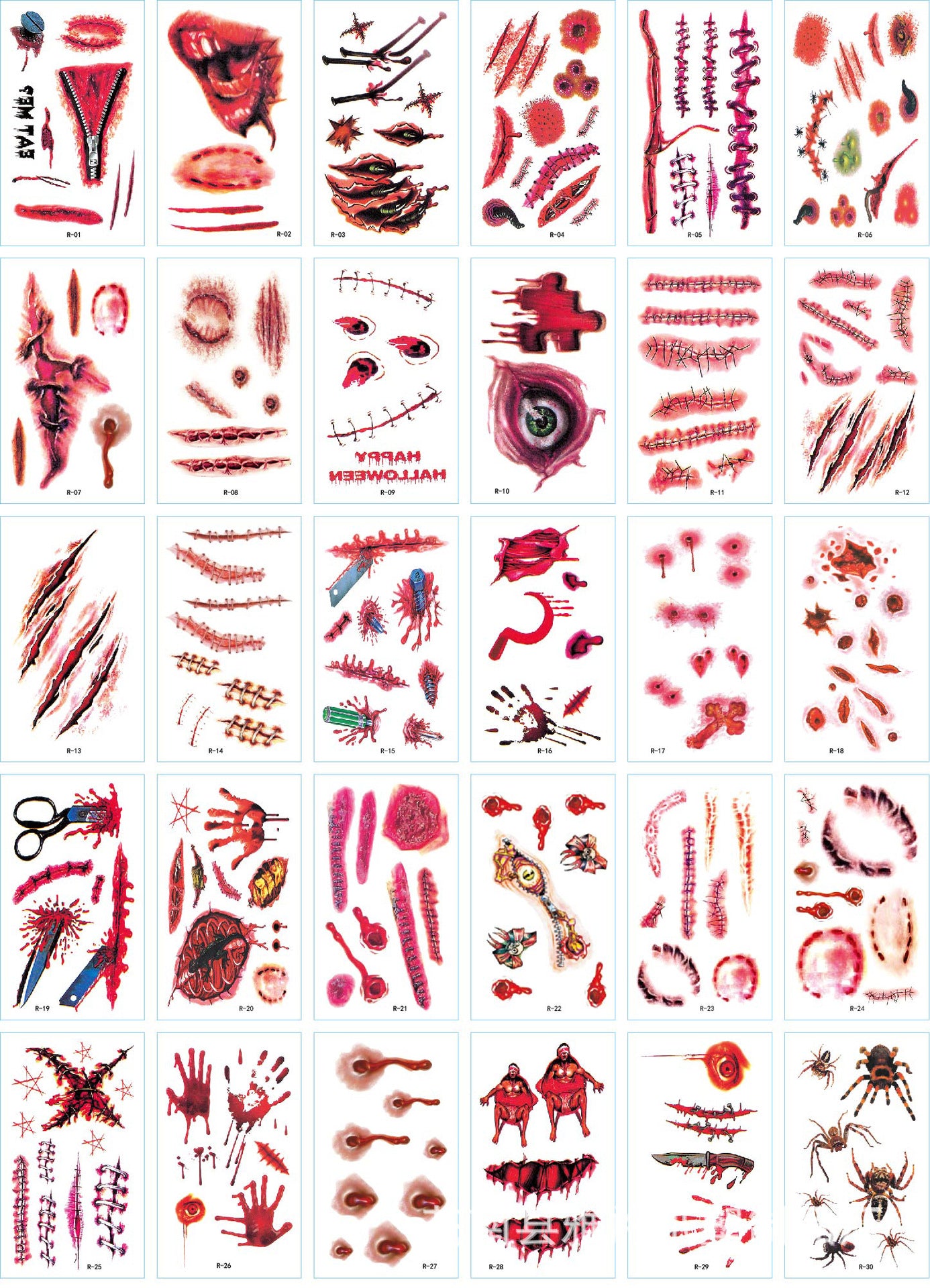 A set of 30 tattoo stickers