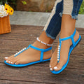 Pearl Thong Sandals Summer Fashion T-Strap Flat Sandals With Elastic Band Beach Shoes For Women - Chilazexpress Ltd