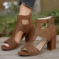 New High Square Heel Hollow Roman Shoes With Back Zipper Design Summer Fashion Sandals For Women - Chilazexpress Ltd
