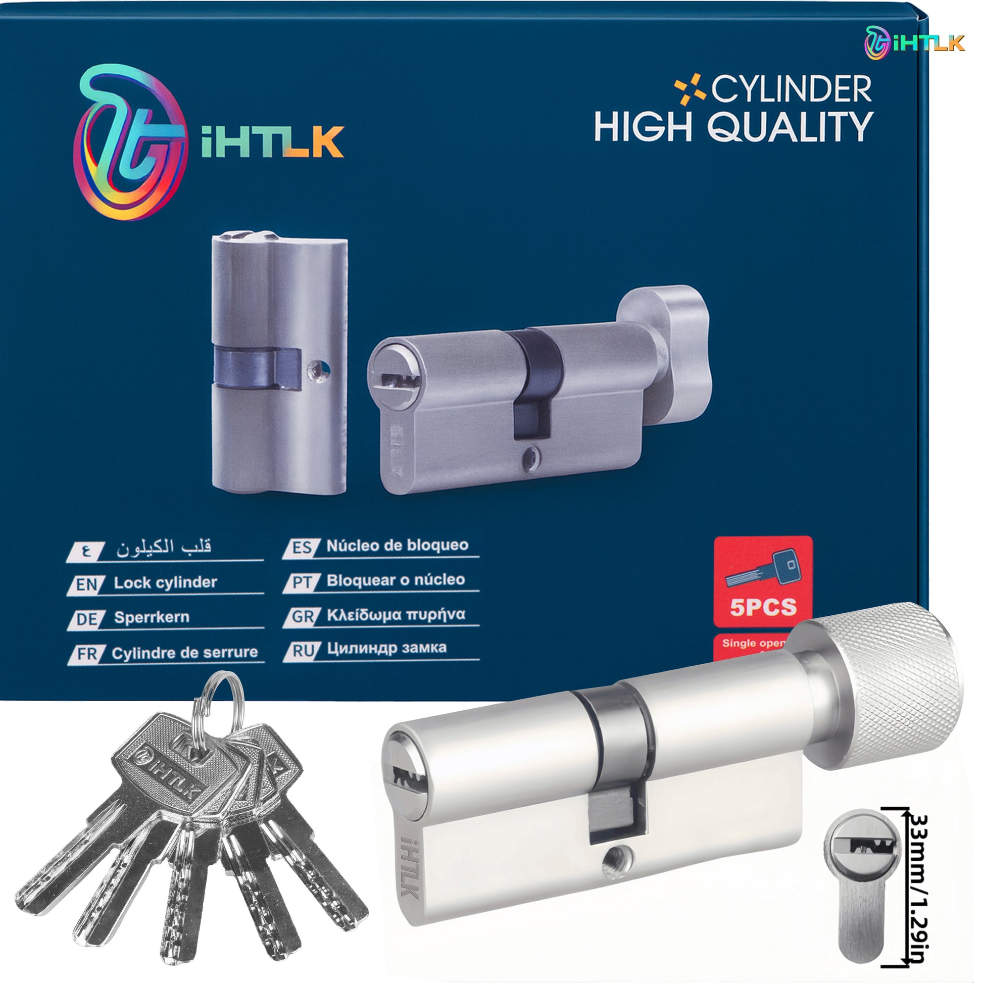 1 Piece Of European Standard Size, 70mm Length Knob Lock Cylinder, Lock Cylinder With 5 Keys, Suitable For Anti-Theft Doors, Office Doors, Stainless Steel Doors, Indoor Doors - Chilazexpress Ltd