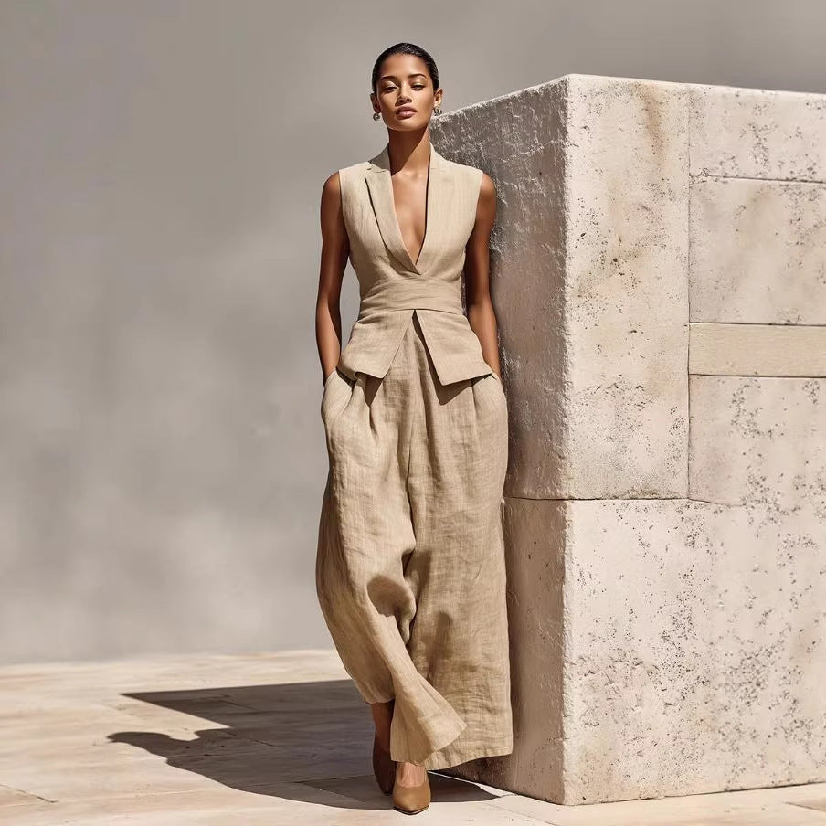 V-neck Sleeveless Tank Top And Casual Long Pants Set For Women - Chilazexpress Ltd
