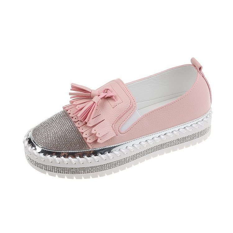 Shallow Leather Rhinestone Platform Shoes For Women - Chilazexpress Ltd