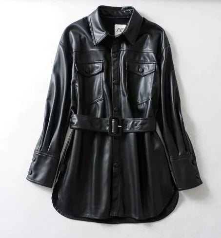 Women's High Waist Lace-Up PU Jacket - Chilazexpress Ltd