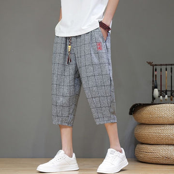 Summer Check Cropped Harem Pants