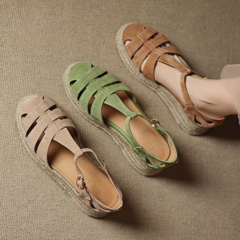 Straw Woven Wedge Heel Roman Sandals