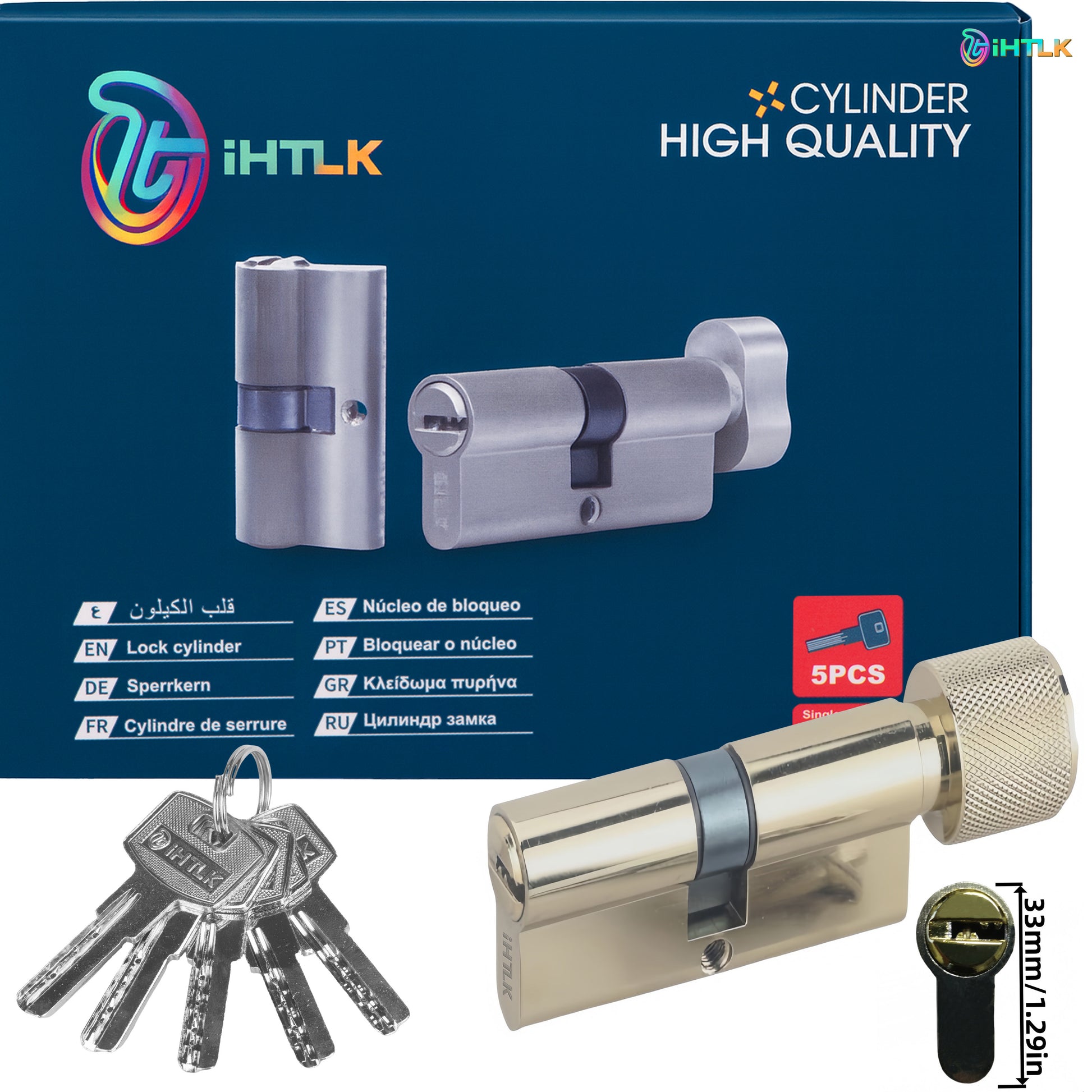 1 Piece Of European Standard Size, 70mm Length Knob Lock Cylinder, Lock Cylinder With 5 Keys, Suitable For Anti-Theft Doors, Office Doors, Stainless Steel Doors, Indoor Doors - Chilazexpress Ltd