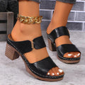 Chunky Heel Sandals Summer Round Toe Plaid Slides Slippers Fashion Outdoor High Heels Shoes For Women - Chilazexpress Ltd