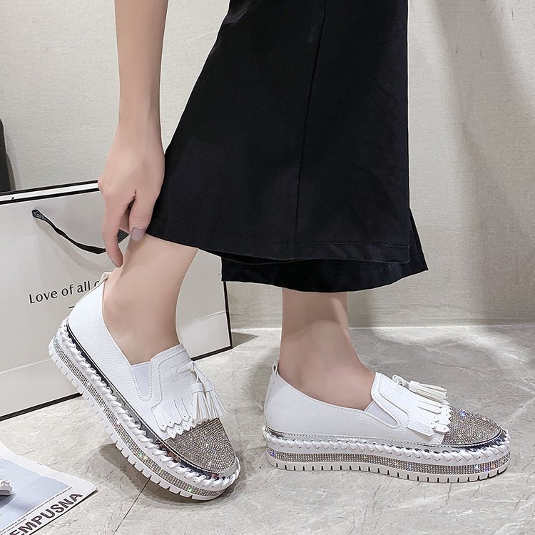 Shallow Leather Rhinestone Platform Shoes For Women - Chilazexpress Ltd