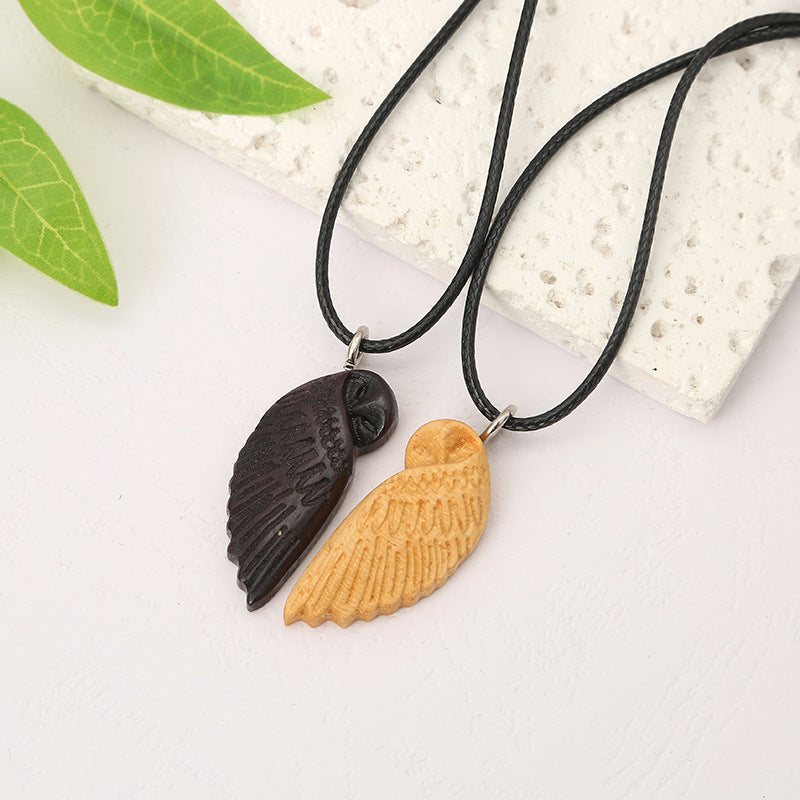 Wooden Owl Pendant Creative Craft Necklace