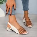 Ins Plaid Stone Pattern Sandals Summer Peep Toe Block Heels Ankle-strap Office Shoes For Women - Chilazexpress Ltd