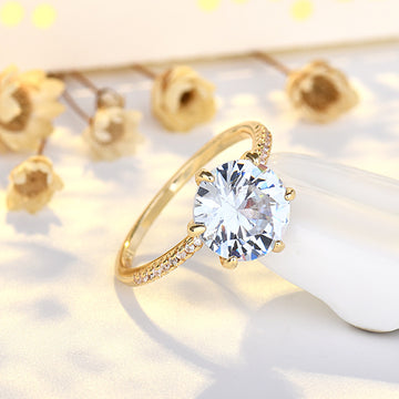 Fashionable Geometric Six-Prong Diamond Ring