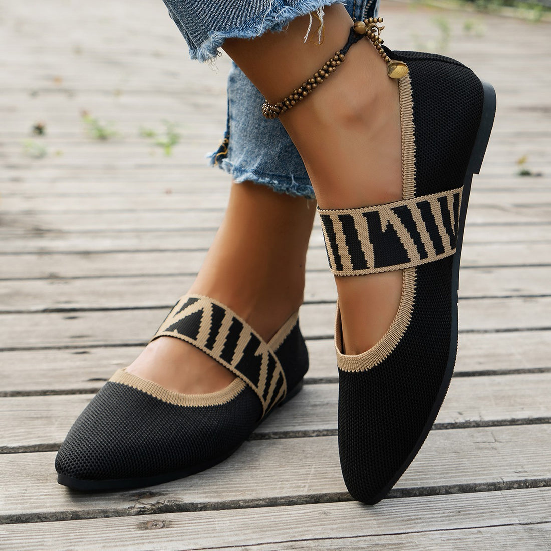 Striped Flats Shoes Fashion Casual Pointed Toe Loafers Lazy Shoes For Women - Chilazexpress Ltd