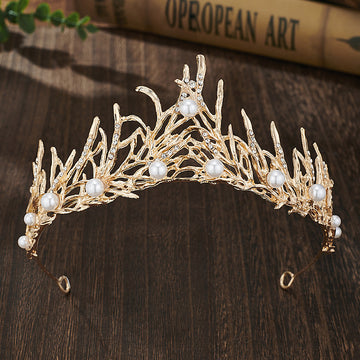 Retro Bridal Crown Alloy Minimalist Baroque Headband With Pearl Accents