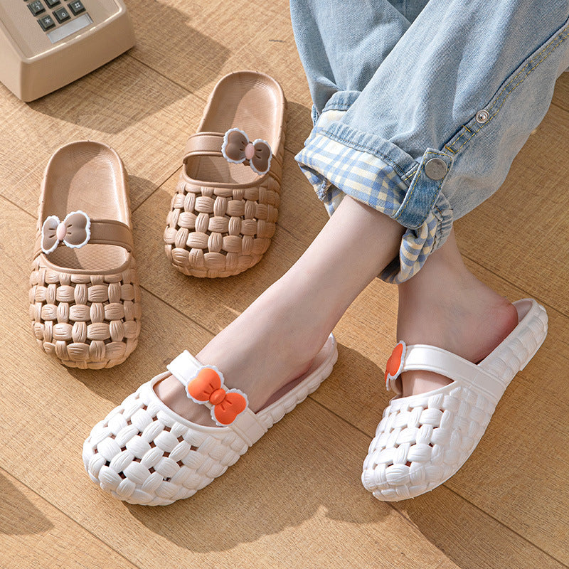 Baotou Slippers With Bow Braid Design Fashion Summer Beach Shoes Cute Dormitory Home Slippers For Women Students - Chilazexpress Ltd