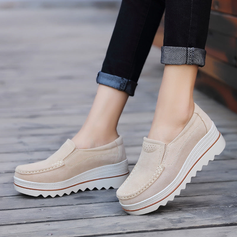 Thick-soled Flat Shoes Anti-slip Suede Height Increasing Shoes For Women - Chilazexpress Ltd