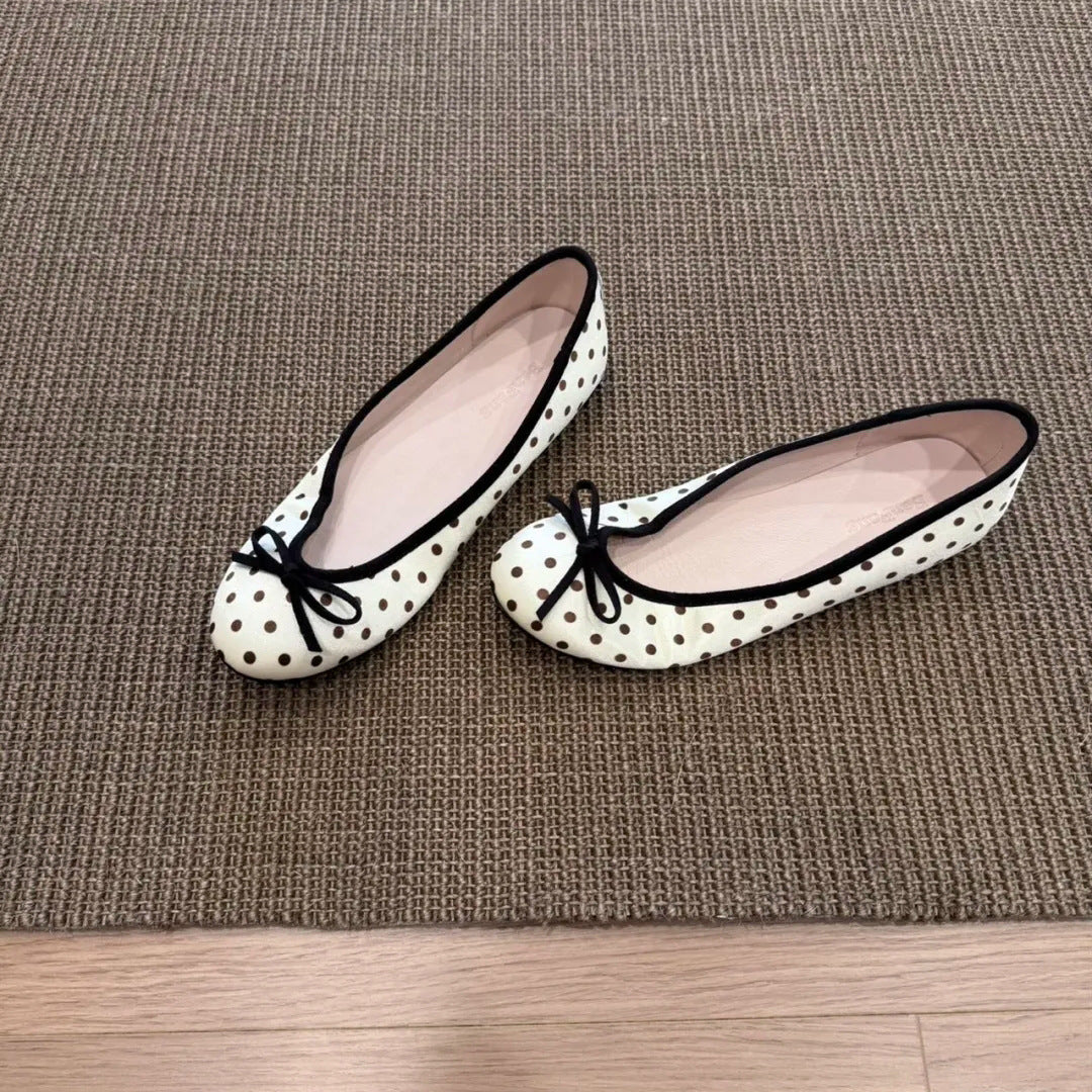 Polka-Dot Bowtie Flat Shoes For Women - Chilazexpress Ltd