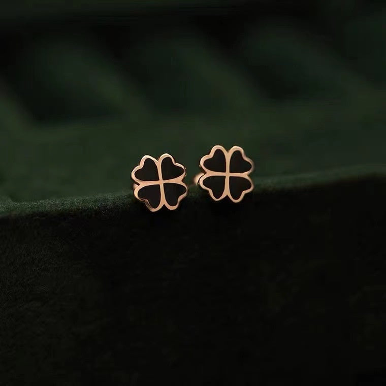 S925 Silver Agate Four-leaf Clover Earrings